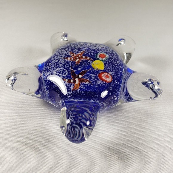 Art Glass Starfish Paperweight Starfish Shape w/ Ocean Floor Scene Millefiori 4" - Picture 6 of 9